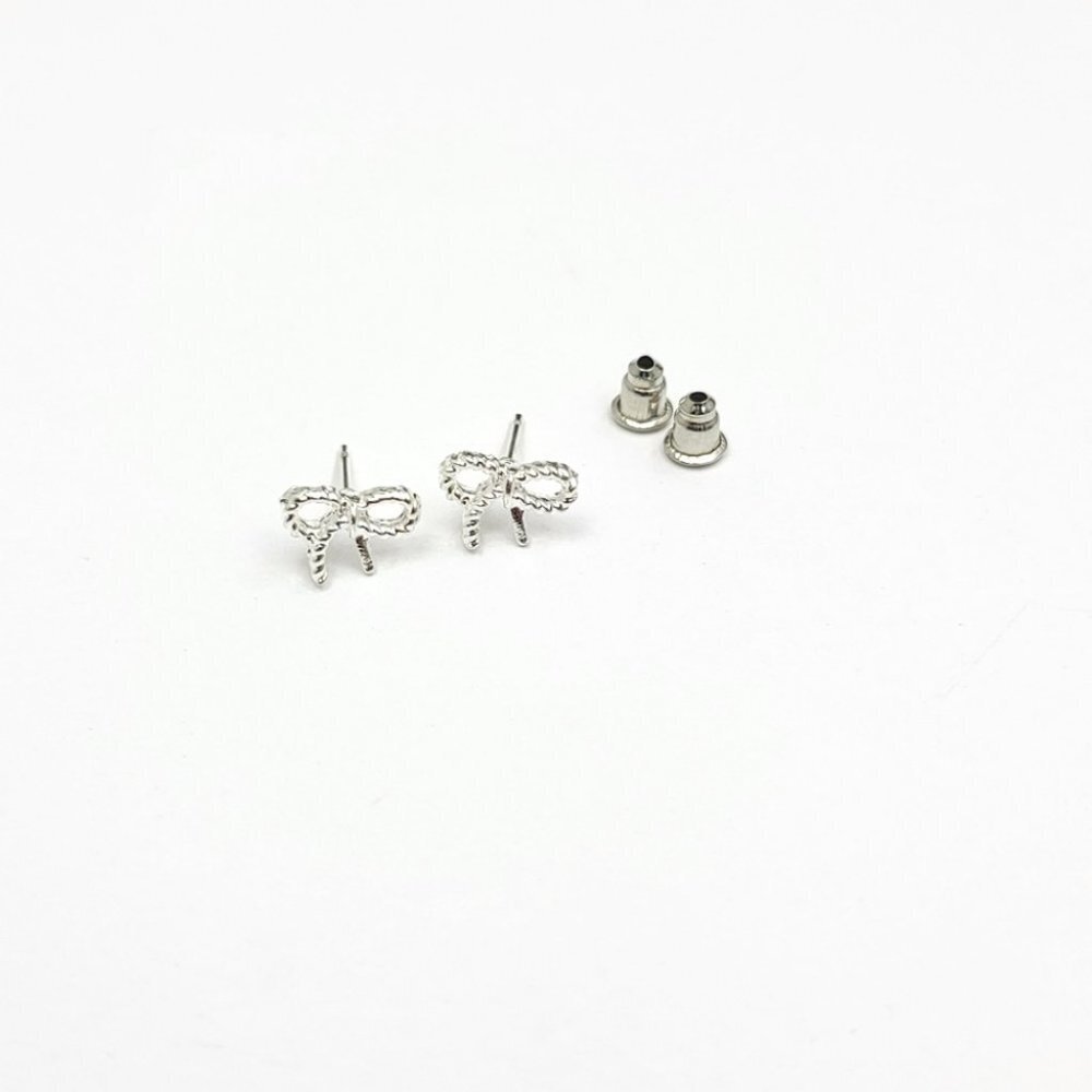 3/$15 Dainty Silver Plated Bow Stud Earrings Petite Fashion Jewelry